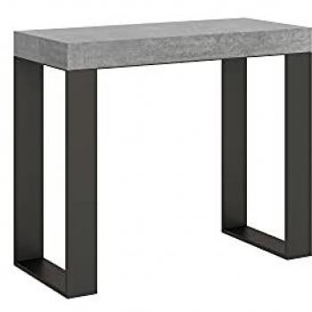 Consola extensible 90x40/196 cm efecto madera gris cemento con estructura de hierro antracita