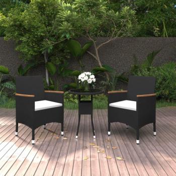3-Piece Black Poly Rattan Garden Dining Set