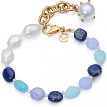 Pulsera Chic de acero con piedras azules y perlas naturales y sintéticas