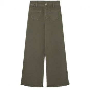 Pepe Jeans Nania Leaf Green Wide Leg Pants for Girls, Casual Cotton 14 Years