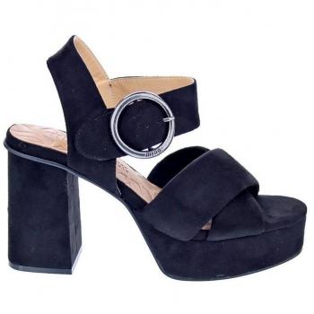 Mustang Sandalias Mujer Sindy Antelina Negra Tacón 9cm Tiras Cruzadas