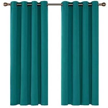 Deconovo Cortinas Opacas de Dormitorio Moderno Suave para Ventanas de Habitación Juvenil con Ollaos 2 Piezas 132x114cm Turquesa