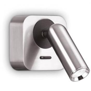 Aplique de lectura Bean Glass, metal niquel, 1 bombilla, 8.5cm, luz caliente 3W 3000K, diseño cuadrado decorativo LED níquel