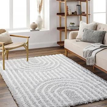 Surya Alfombra Shaggy Moderna Blanco y Gris 160x220 cm