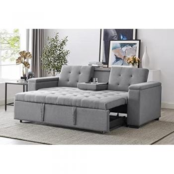 Sofá Convertible Grande 4 Plazas Gris Claro Noho - Diseño Contemporáneo, Estructura de Madera Maciza Eucalipto, Cama de 160x160cm