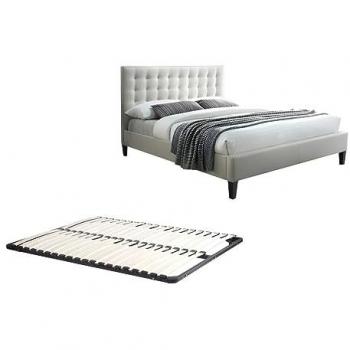 Cama CHIARA con cabecero capitoné - Tela beige - 160 x 200 cm + somier
