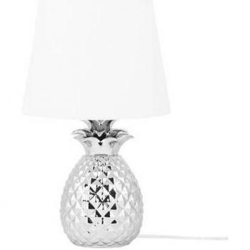 Lámpara de mesa decorativa dorada con base brillante de cerámica blanca y pantalla de poliéster con forma de piña, diseño ecléctico Pineapple