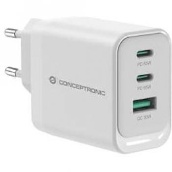 Cargador de Pared Universal 65W 3 Puertos (2xUSB-C, 1xUSB-A) Carga Rápida Blanco Conceptronic ALTHEA21W65