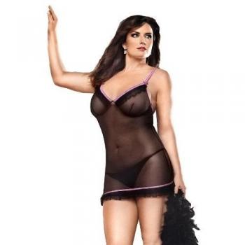 Baci BW257-BLK tul con camisón-negro de trufa