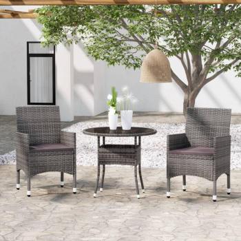 Juego de comedor de jardín Polyrattan gris 3 piezas con ratán sintético