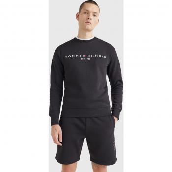Tommy Hilfiger Men's Logo Crew Sweatshirt - Black, Regular Fit, Sustainable Cotton