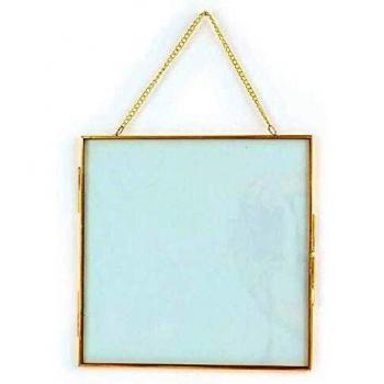 Marco de cristal vintage cuadrado con cadena metálica 20 x 20 cm