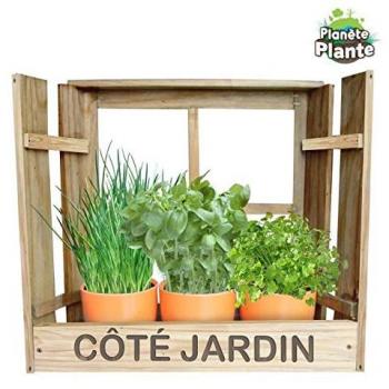 Jardinera de Madera para Ventana con 3 Macetas de Bambú y Semillas para Plantar - Kit de Jardinería 7 Piezas
