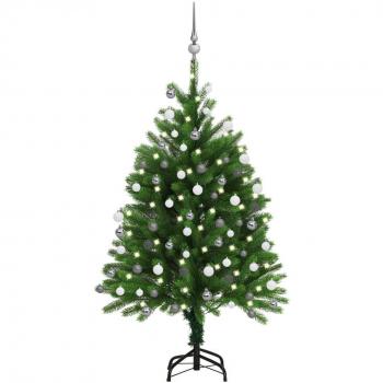 Árbol de Navidad artificial preiluminado con luces LED y bolas verde 120 cm