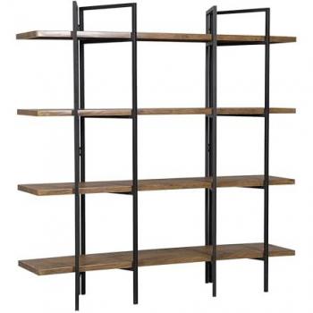 Estantería Industrial Minimalista de 4 Niveles en Madera Oscura con Marco de Metal Negro Compton
