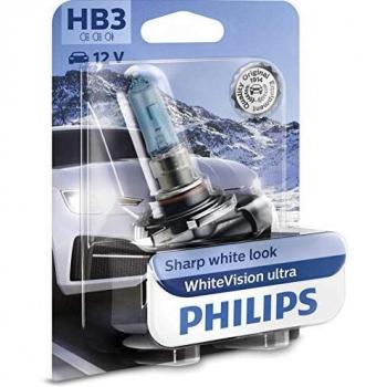 Bombilla faros delanteros OSRAM PHILIPS WhiteVision Ultra HB3, blister individual, alta luminosidad, luz blanca intensa, mejora la visibilidad y el estilo del vehículo