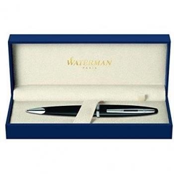 Waterman Carène Black Sea - Bolígrafo, color negro muy brillante con adorno chapado en paladio, punta media con cartucho de tinta azul, estuche de regalo