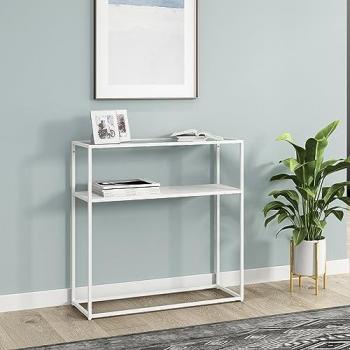 Mesa consola Kuhmo con estante adicional de cristal templado y metal 80 x 80 x 30 cm - Blanco