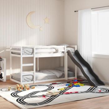 Cama litera Slide con tobogán y escalera blanca 75x190 cm de madera maciza de pino