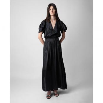 Zadig & Voltaire Women's Reina Long Satin Gown with V-Neck - Size XS - Black