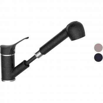 Grifo mezclador de lavabo con ducha extraíble GRANIT negro cromo