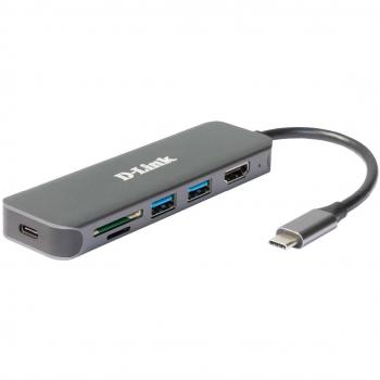 D-Link DUB-2327 Base para Portátil y Replicador de Puertos Alámbrico USB Tipo C Gris 6-in-1 USB-C a HDMI/CR/PD