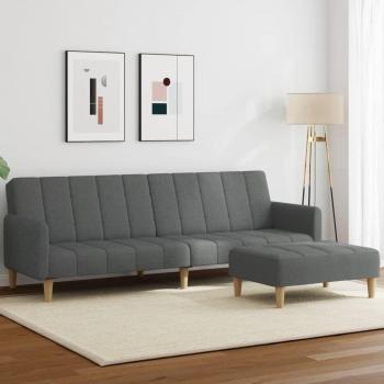 Sofá cama de 2 plazas con taburete tela gris oscuro