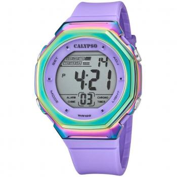 Reloj Calypso Digital para Hombre K5842/2 Color Splash de Caucho Morado