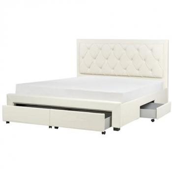 Cama Matrimonial con Almacenaje de Terciopelo Crema 180 x 200 cm, Cabecero Alto Capitoné Glamuroso