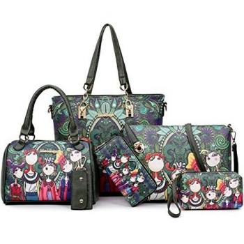 DEERWORD Mujer Shoppers y Bolsos de Hombro Mano Vestir Pequeña Bolsos Bandolera 5 Piezas Verde