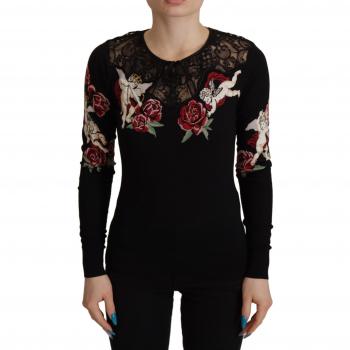 Embroidered Black Lace Angel Roses Cardigan Sweater
