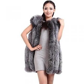 Fur Story 13201 Para Mujer Largo Real Piel de Zorro Chaleco 46