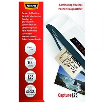 Fellowes 5307101 - Pack de 100 fundas para plastificar, 83x113 mm, acabado brillo, 125 micras