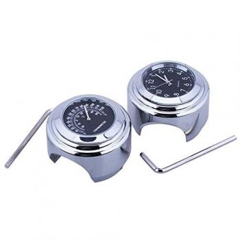 Motocicleta - Reloj y termómetro para manillar de motocicleta, cromo, 22 mm