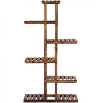 6-Tier Brown Wooden Outdoor Plant Display Rack