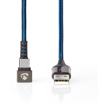 Cable USB 2.0 A Macho a Type-C Macho 180° para Gaming 1,0 m Trenzado Negro-Azul