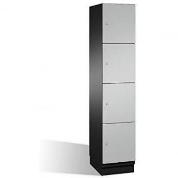 Armario de compartimentos bajo llave Cambio C+P, 4 secciones, color gris oscuro y blanco aluminio, puertas de acero