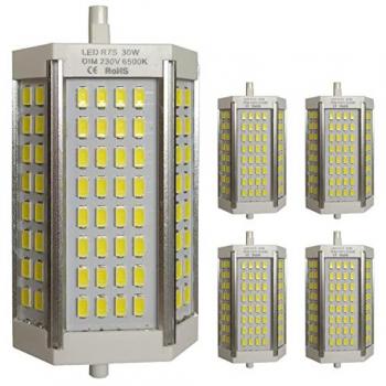 Bombilla LED R7s 30W 118mm 3000LM Regulable Blanco Frío (6500K) - Pack de 5 Unidades