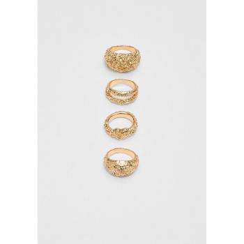 Textured Gold Ring Set of 4 - OS
