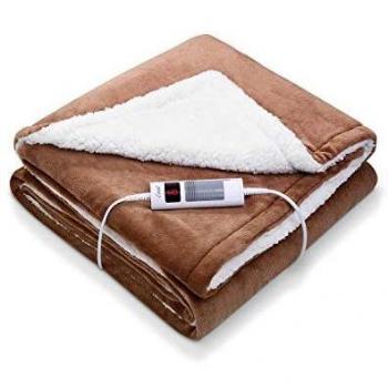Manta Eléctrica con Calefacción de Franela de 130x180 cm y Reversible de Felpa con 6 Horas de Apagado Automático y 6 Configuraciones de Calor, Calentamiento Rápido y Lavable a Máquina