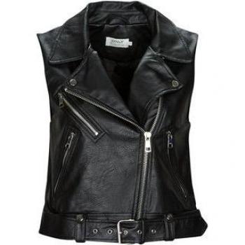 Only Women's Faux Leather Waistcoat Vest in Black