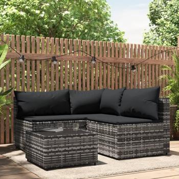 Set de muebles de jardín 4 piezas con cojines de Polyrattan gris