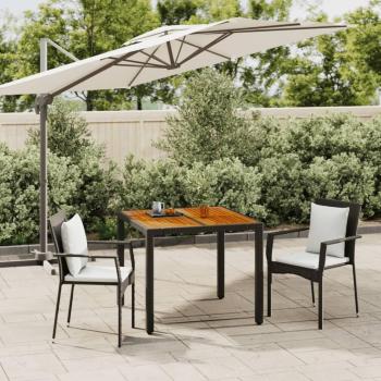 3-Piece Black Poly Rattan Garden Dining Set with Cushions