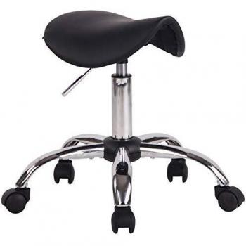 Taburete de Trabajo Ergonomico Augsburg Negro con Ruedas y Altura Regulable en Similpelle
