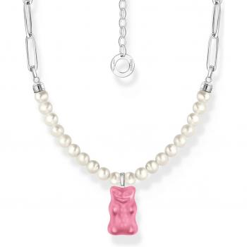 Thomas Sabo Silver Chain Necklace with Pink Gold HARIBO Bear Pendant and Pearls