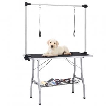 vidaXL Adjustable Dog Grooming Table with 2 Loops and Basket