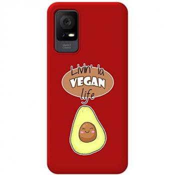 Funda Silicona Líquida Roja con Diseño Vegano para TCL 406