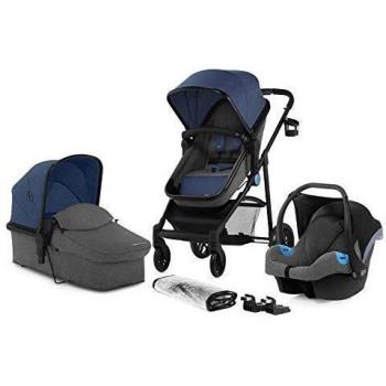 Kinderkraft Carrito Bebé 3 en 1 JULI, Silla de Paseo, Silla Coche, Capazo, Azul