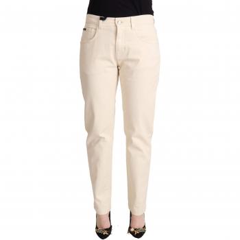 Dolce & Gabbana White Cotton Skinny Denim Women Jeans Pants - IT42|M, Slim-fit, Female, Size: S, Mid Waisted with Logo Plaque