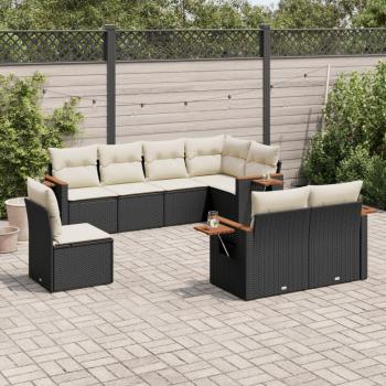 8-Piece Black Poly Rattan Garden Sofa Set with Cushions